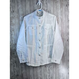 J.Mclaughlin NWT 100% Linen Vista Jacket‎ S Womens White Enamel ButtonPockets
